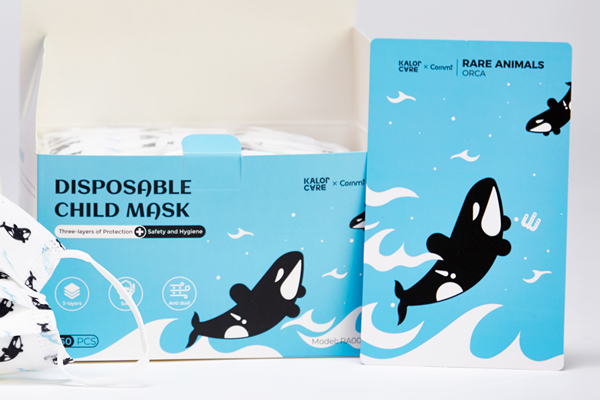 Orca pattern disposable face mask for kids with earloop